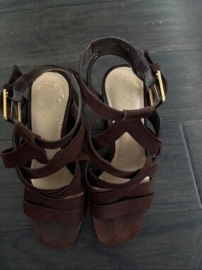 Vince Camuto Dark Brown Suede Strappy Heeled Sandals